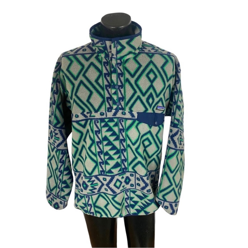 Patagonia Fleece Synchilla Snap-T Fleece Aztec Indian Gray Blue XL Mens